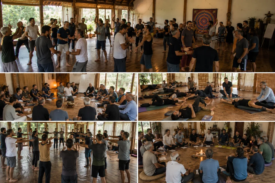 Participantes del retiro holístico de yoga disfrutando experiencias de sanación y bienestar