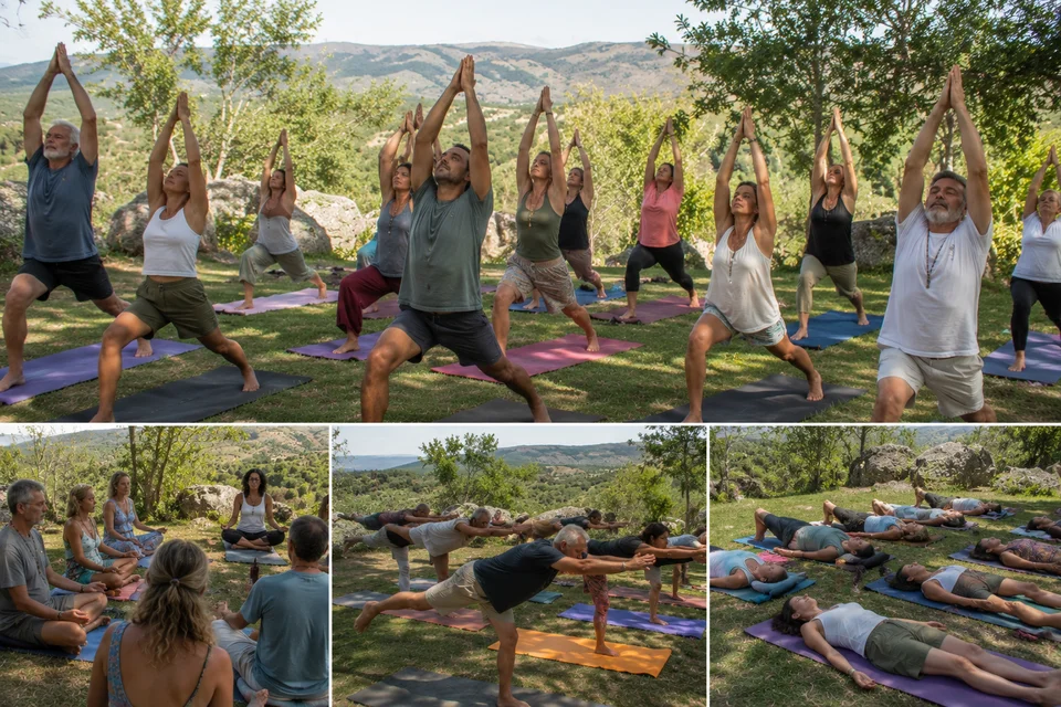 Participantes del retiro holístico de yoga disfrutando experiencias de sanación y bienestar