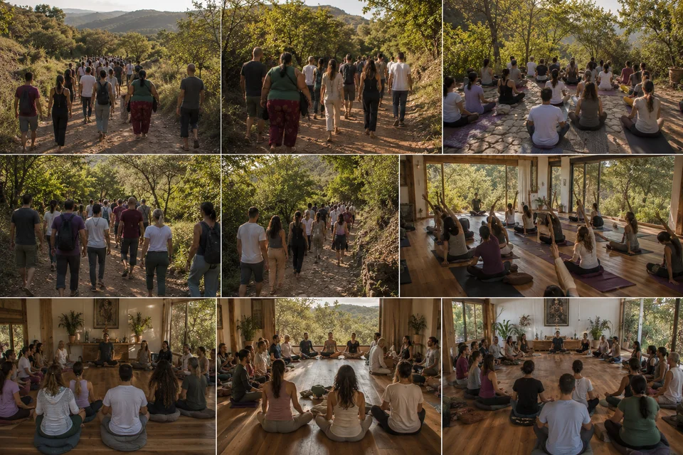 Participantes del retiro holístico de yoga disfrutando experiencias de sanación y bienestar