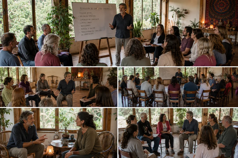 Participantes del retiro holístico de yoga disfrutando experiencias de sanación y bienestar