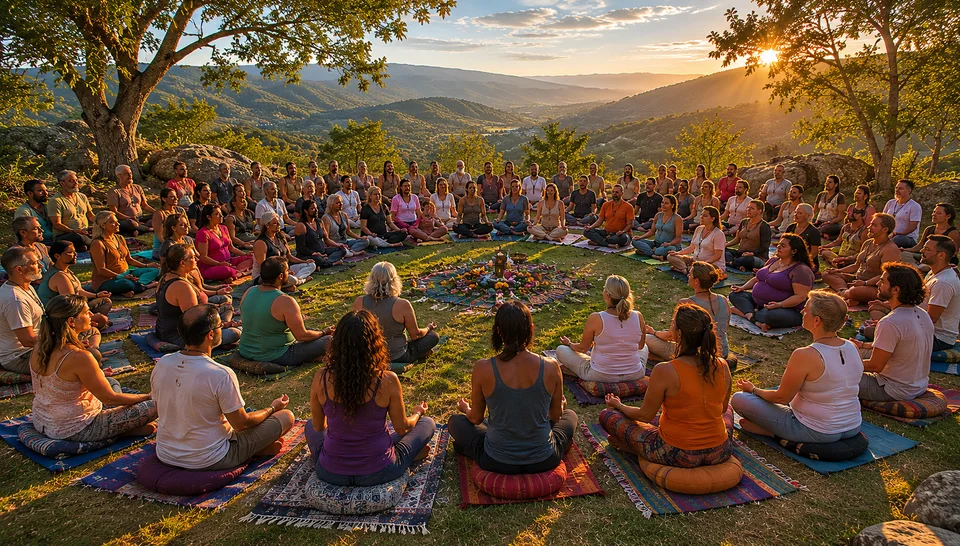Participantes del retiro holístico de yoga disfrutando experiencias de sanación y bienestar