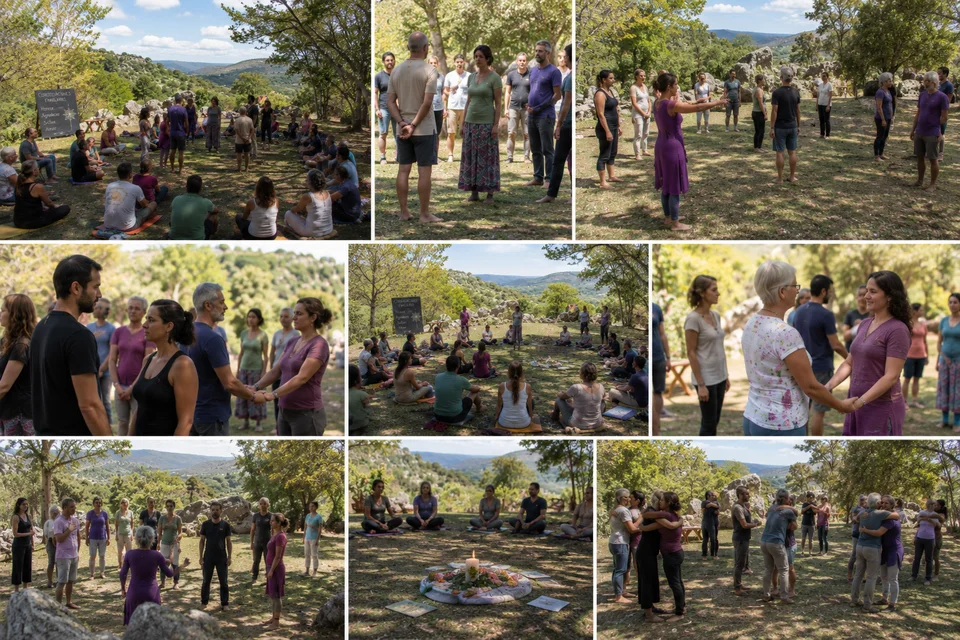 Participantes del retiro holístico de yoga disfrutando experiencias de sanación y bienestar