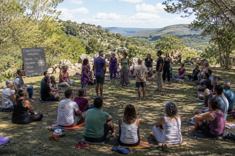 Participantes del retiro holístico de yoga disfrutando experiencias de sanación y bienestar