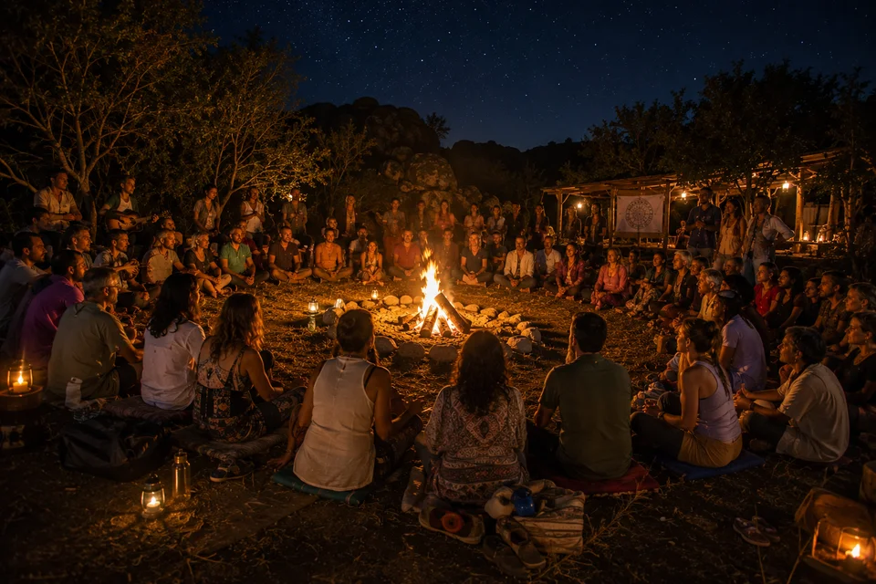 Participantes del retiro holístico de yoga disfrutando experiencias de sanación y bienestar